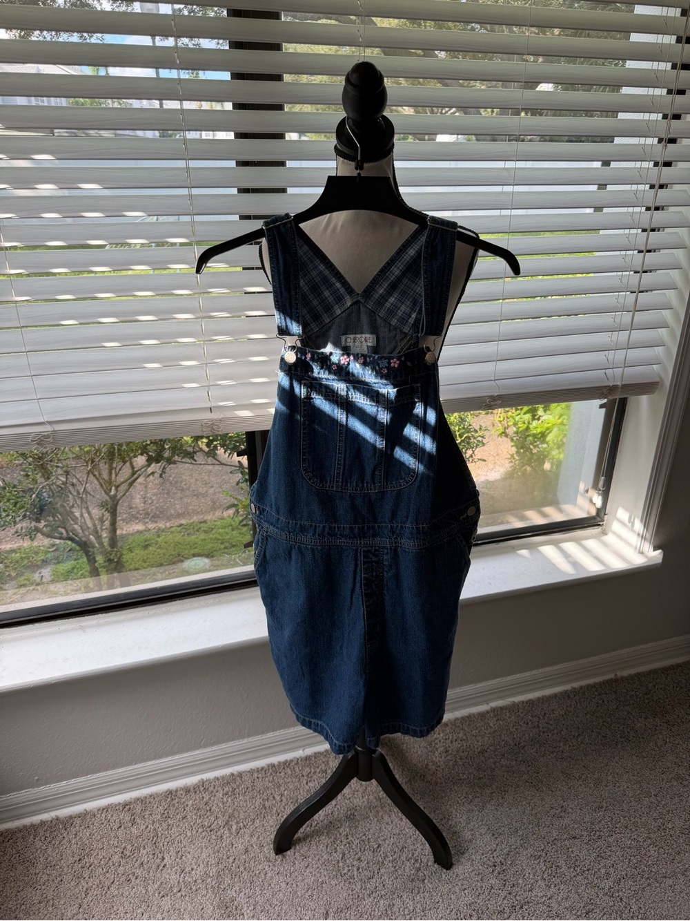 90s Y2K Cherokee Denim Overall Shorts Floral Embroidery